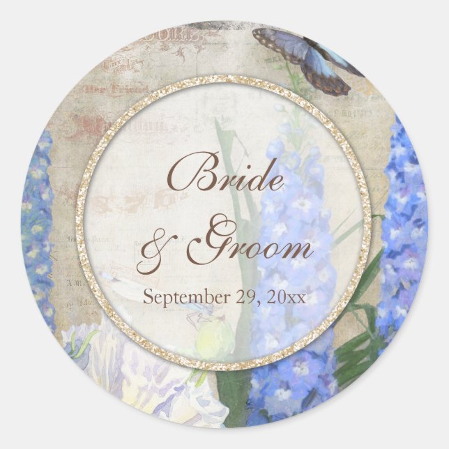 Bridal Shower Favor Seals Dragonfly Butterfly Art (Front)