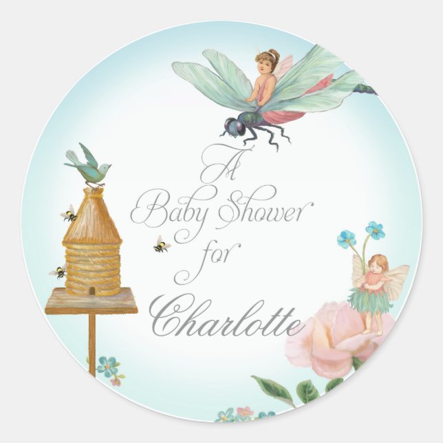 Bridal Shower Favor Seals Flower Fairies Dragonfly (Front)