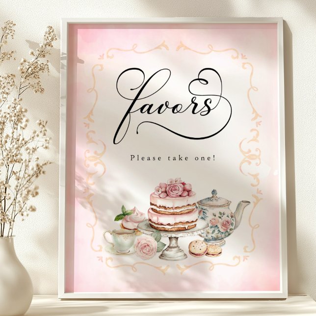 Bridal Shower Favor Sign – Tea Party Theme (Favors Table Sign)