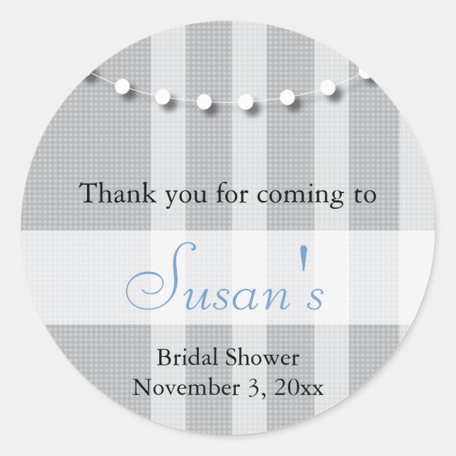 Bridal Shower Favor Sticker - Gray and Blue (Front)