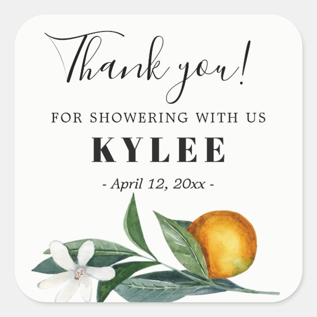 Bridal Shower favor sticker tangerine oranges (Front)
