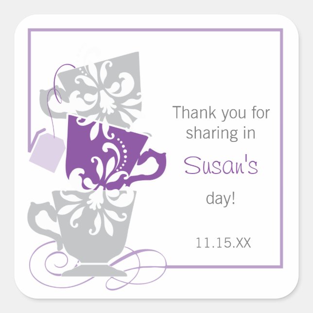 Bridal Shower Favor Sticker - Tea (Front)