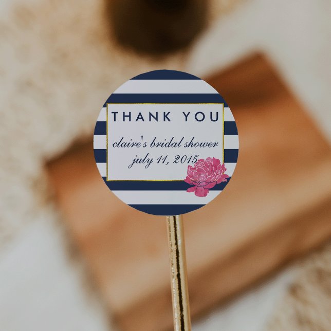 Bridal Shower Favor Stickers | Navy Stripe & Peony (Creator Uploaded)