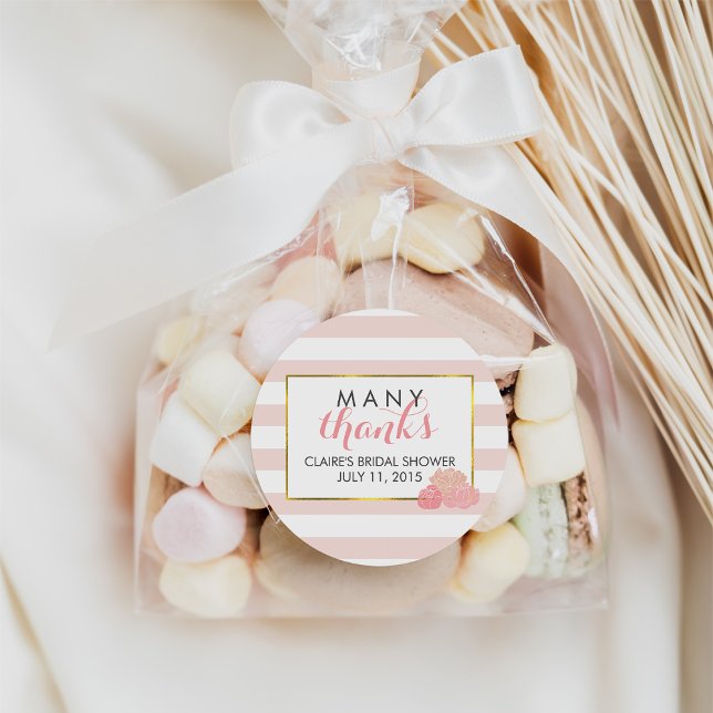 Bridal Shower Favor Stickers | Pink Stripe & Peony (Creator Uploaded)