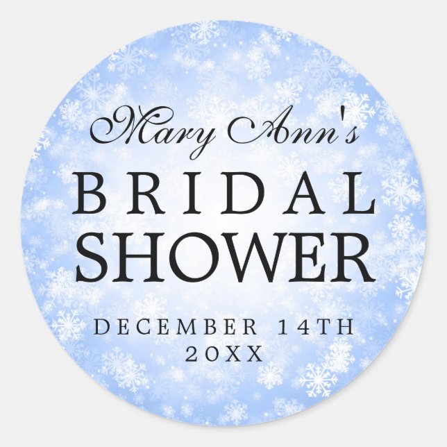 Bridal Shower Favor Tag Blue Winter Wonderland (Front)