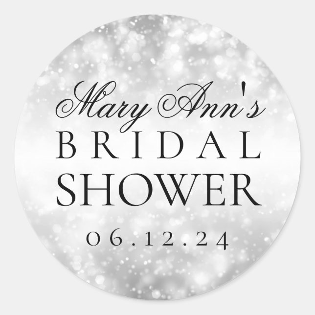 Bridal Shower Favor Tag Silver Shimmer Lights (Front)