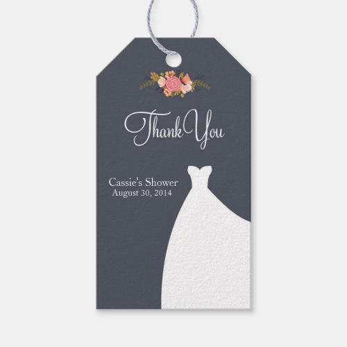 Bridal Shower Favor Tags Gown  Floral navy blue Gift Tags