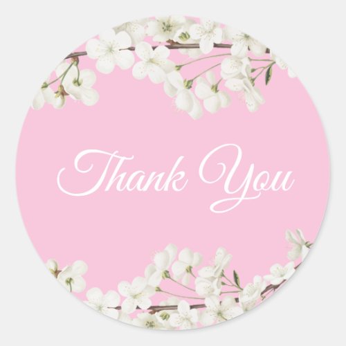 Bridal Shower Favor White Blossom Thank You Classic Round Sticker