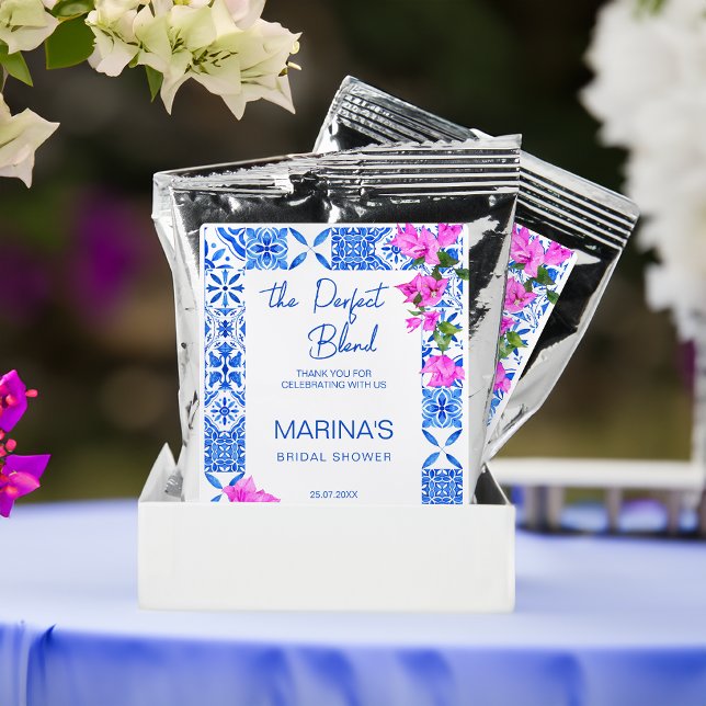 Bridal shower favors Blue Tiles Bougainvillea  Coffee Drink Mix (Bridal shower favors Blue Tiles Bougainvillea Coffee Drink Mix)