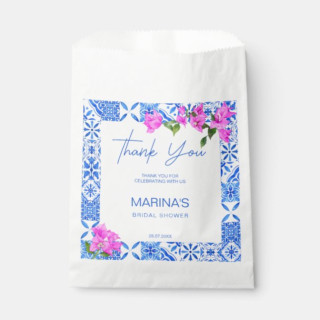 Bridal shower favors Blue Tiles Bougainvillea  Favor Bag (Front)