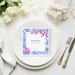 Bridal shower favors Blue Tiles Bougainvillea  Napkins<br><div class="desc">Blue Tiles Bougainvillea modern casual script elegant bridal shower thank you gift bridal shower favor gifts personalized name napkins.</div>