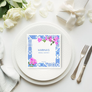 Bridal shower favors Blue Tiles Bougainvillea Napkins