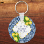 Bridal shower favors blue tiles lemon Amalfi Keychain<br><div class="desc">Bridal shower favors blue tiles lemon Amalfi Positano themed bridal shower custom favors.</div>