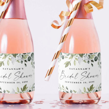 Bridal Shower Favors Elegant Greenery Mini Bottle Sparkling Wine Label by RusticWeddings at Zazzle