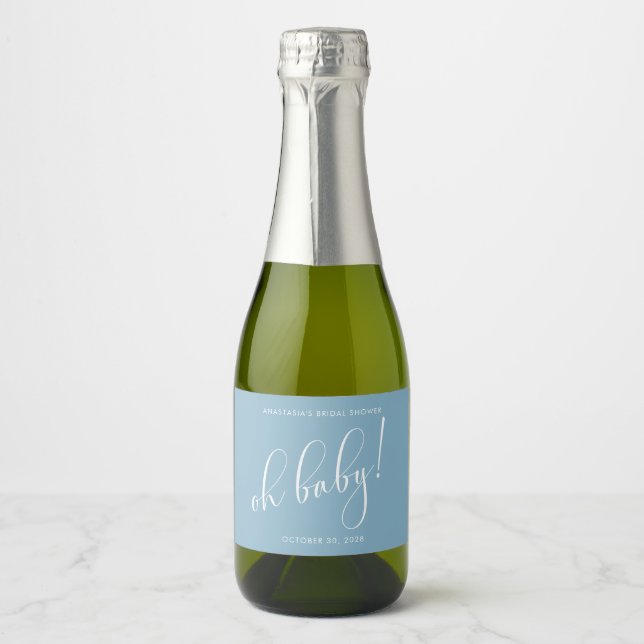 Bridal Shower Favors Minimalistic Baby Blue  Sparkling Wine Label (Front)