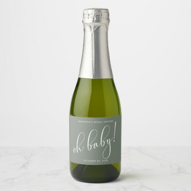 Bridal Shower Favors Minimalistic Sage Green  Sparkling Wine Label (Front)