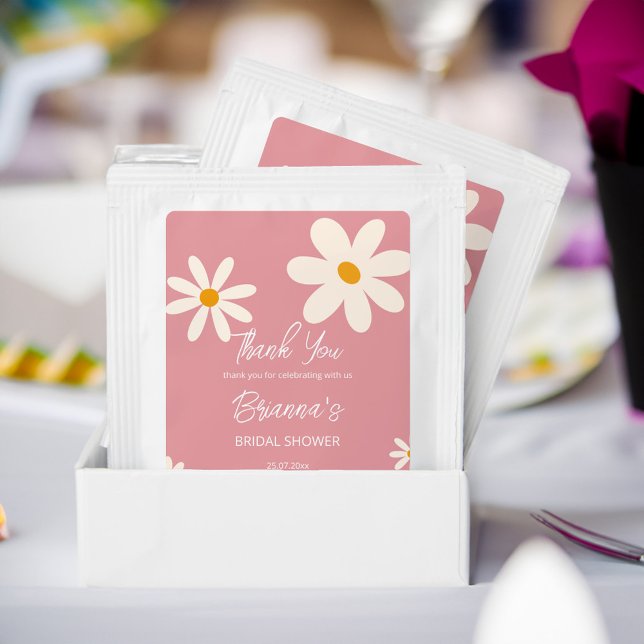 Bridal shower favors retro daisy desert pink  tea bag drink mix (Bridal shower favors retro daisy desert pink tea bag drink mix favors)