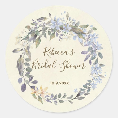 bridal shower favors stickers boho blue floral