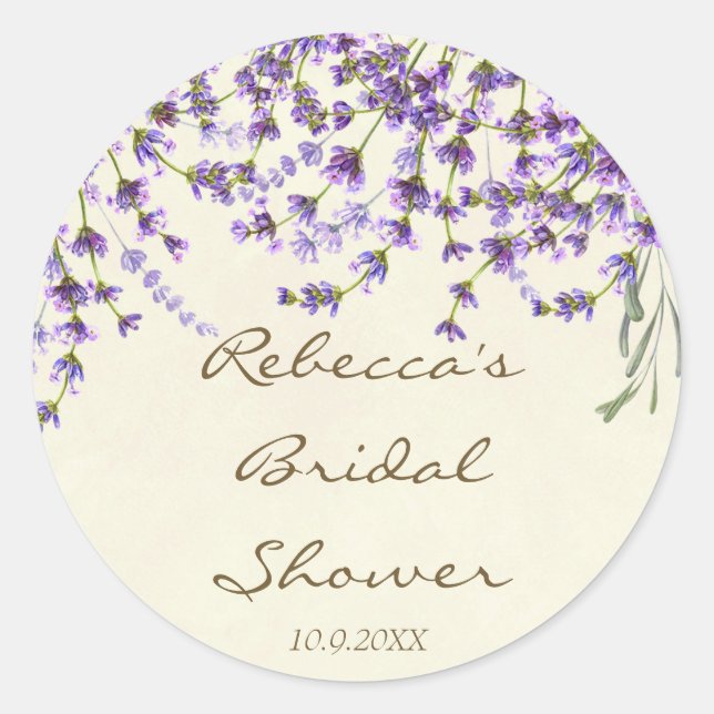 bridal shower favors stickers lavender floral (Front)