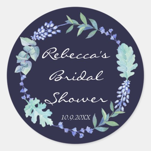 bridal shower favors stickers navy blue floral
