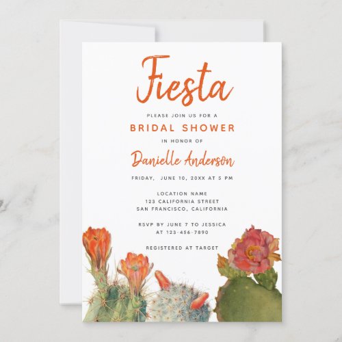 Bridal Shower Fiesta Cactus Flowers Watercolor Invitation