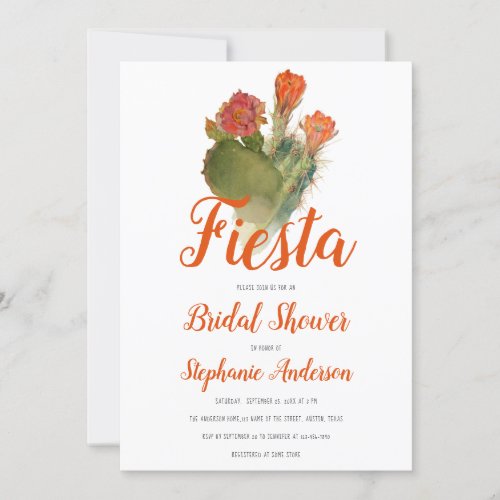 Bridal Shower Fiesta Watercolor Cactus Flowers Invitation