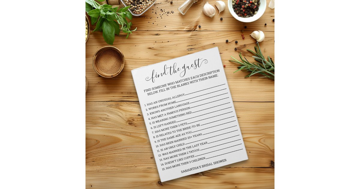 Bridal Shower Find the Guest Game Notepad | Zazzle