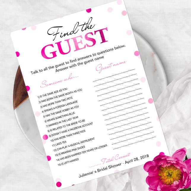 Bridal Shower Find the Guest | Magenta Confetti Invitation