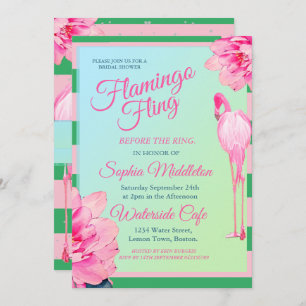Bridal Shower Flamingo Fling Green Pink Floral Invitation