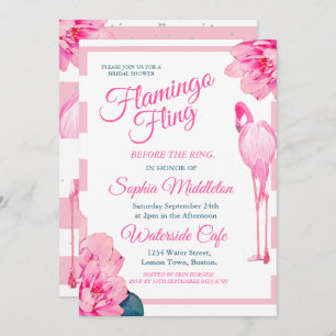 Bridal Shower Flamingo Fling Stripe Floral Chic Invitation