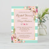Bridal Shower Floral Baby Pink Mint Green Stripes Invitation (Standing Front)