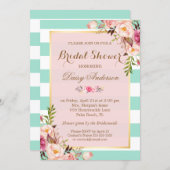 Bridal Shower Floral Baby Pink Mint Green Stripes Invitation (Front/Back)