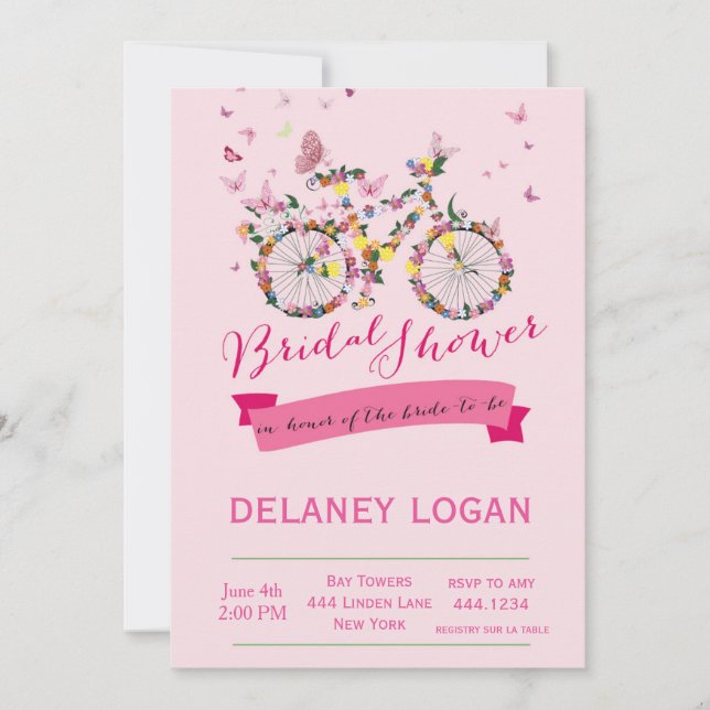Bridal Shower Floral Bicycle Invitation (Front)
