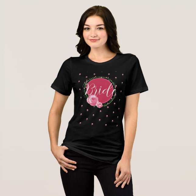 Bridal shower Floral Black Tshirts for Bride  (Front Full)