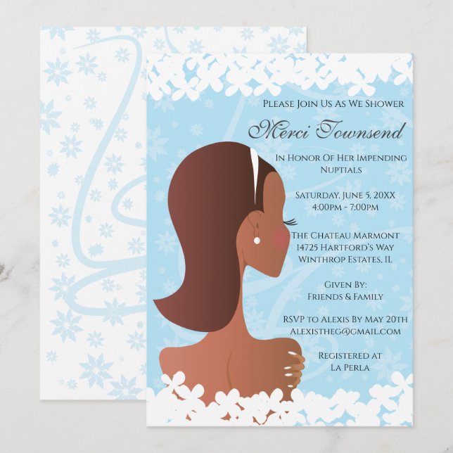 Bridal Shower Floral Blue Invitation (Front/Back)