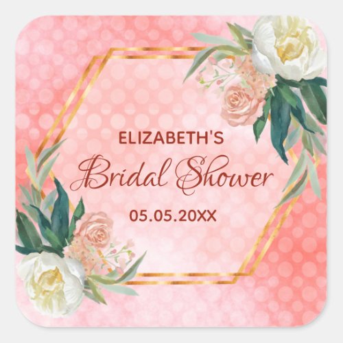 Bridal Shower floral blush gold floral geometric Square Sticker