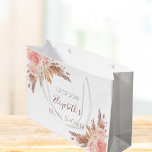 Bridal Shower floral blush pink pampas grass rose Large Gift Bag<br><div class="desc">For a boho,  bohemian style Bridal Shower. A chic white background. Decorated with rose gold,  blush pink florals,  pampas grass.  Personalize and add a date,  name.</div>