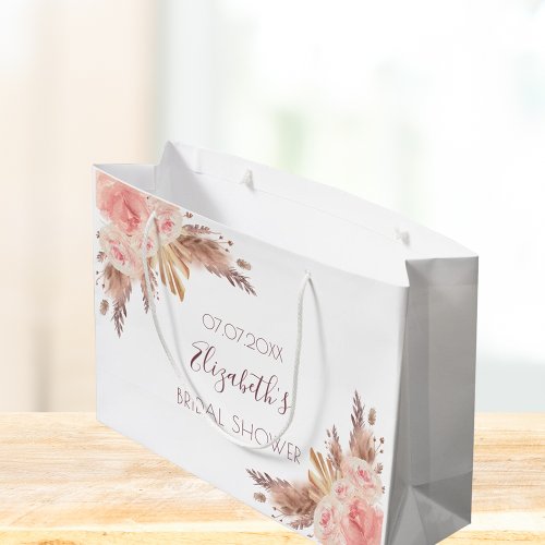 Bridal Shower floral blush pink pampas grass rose Large Gift Bag