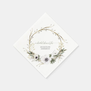 Bridal Shower Floral BOHO Wreath Anemone Rustic Paper Napkins