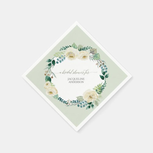 Bridal Shower Floral BOHO Wreath Mint Rose Rustic Napkins