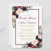 Bridal Shower Floral Burgundy Blue Gold Invite (Front)