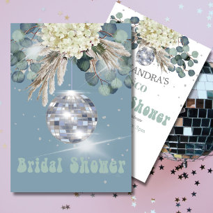 Bridal Shower Floral Dusty Blue Disco Ball Invitation