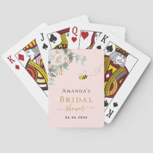 Bridal Shower floral eucalyptus bee rose gold pink Poker Cards