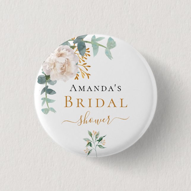 Bridal Shower floral eucalyptus greenery elegant Button (Front)