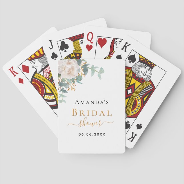Bridal Shower floral eucalyptus greenery elegant Poker Cards (Back)