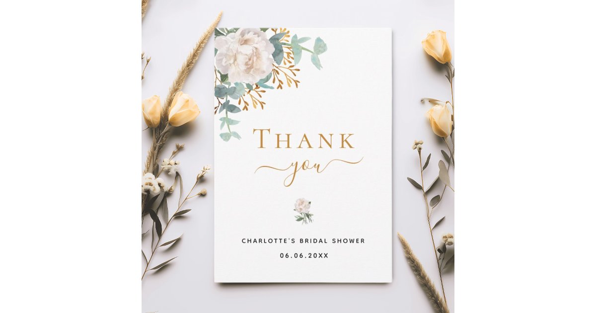 Bridal Shower floral eucalyptus greenery elegant Thank You Card | Zazzle