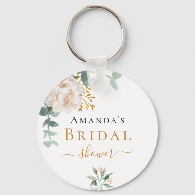 Bridal Shower floral eucalyptus greenery favor Keychain (Front)