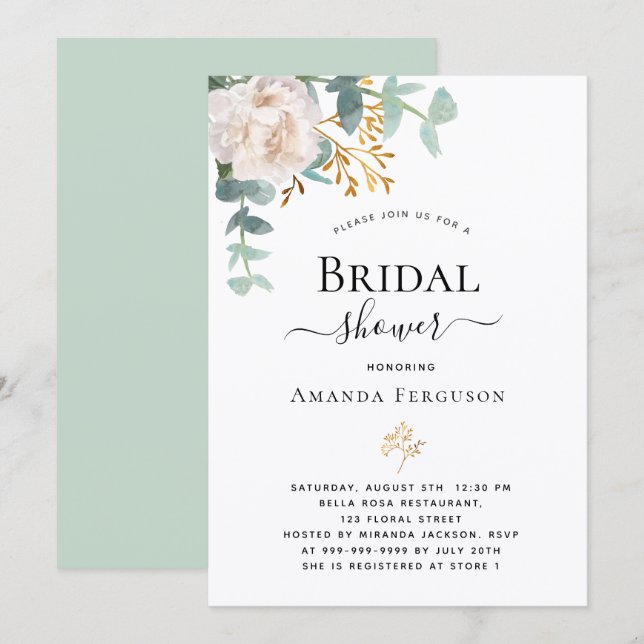 Bridal Shower floral eucalyptus greenery modern Invitation (Front/Back)