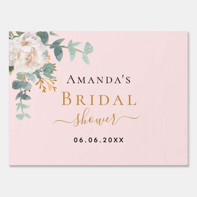 Bridal Shower floral eucalyptus greenery rose gold Sign (Front)