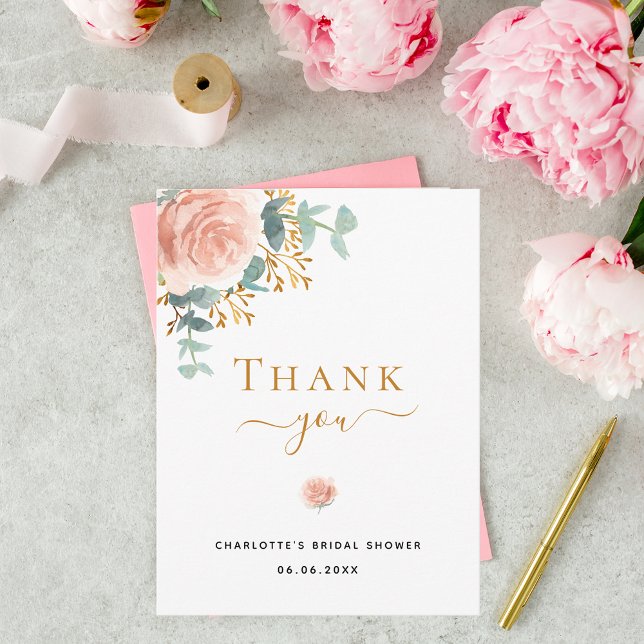 Bridal Shower floral eucalyptus pink thank you Postcard (Creator Uploaded)